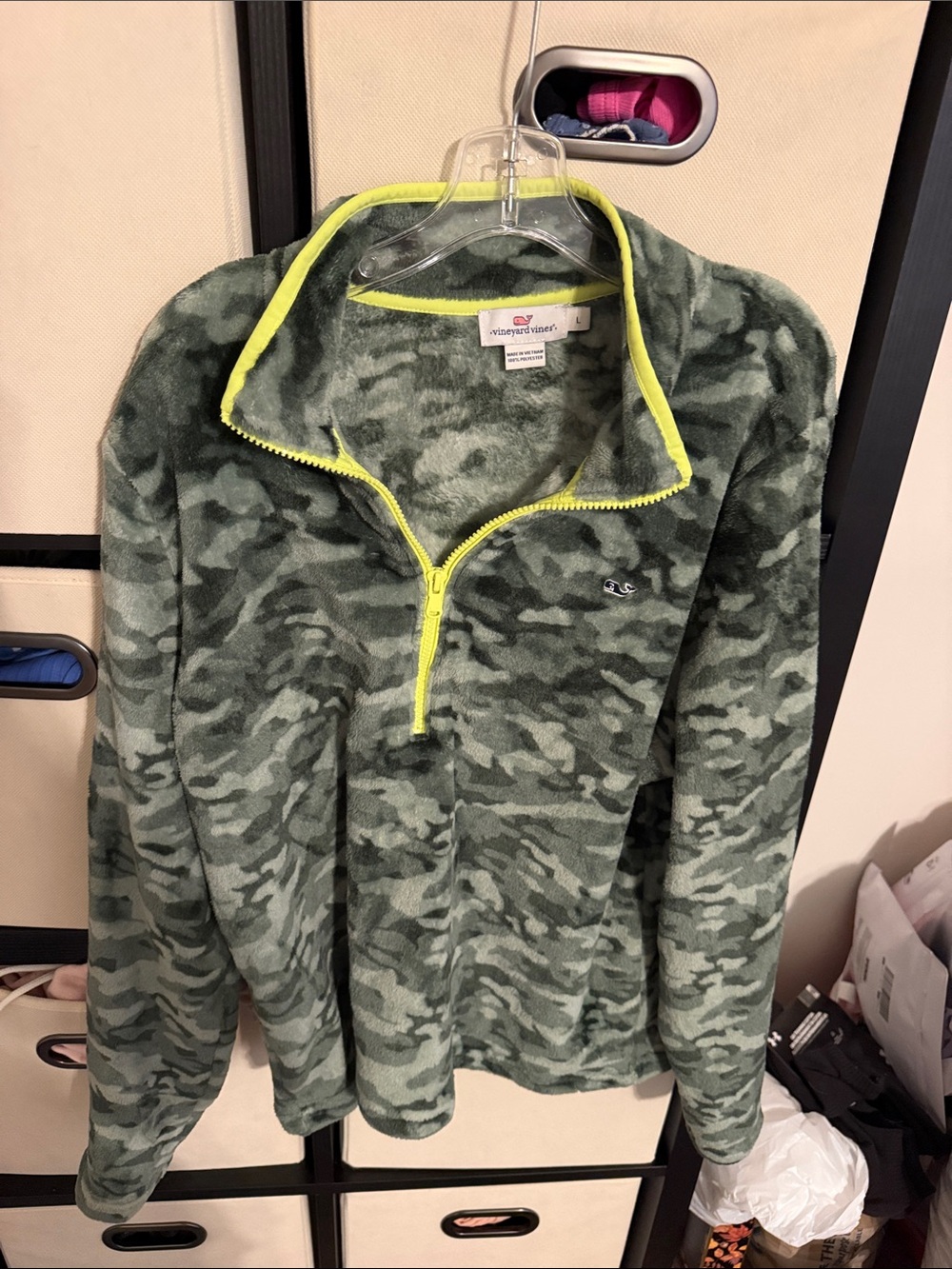 Vineyard Vines Green Camo Half-Zip Fleece with Yellow Trim